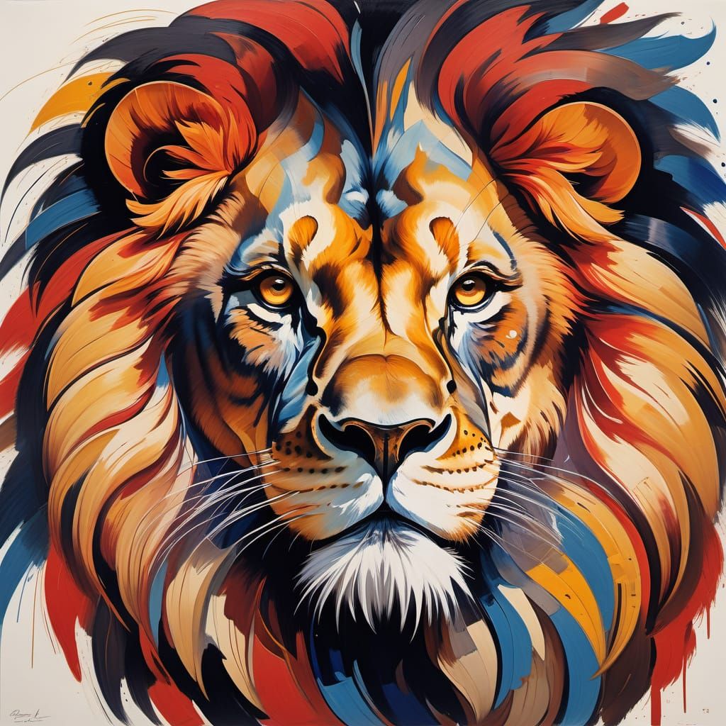 Expressive Royal Lion Portrait in Bold Colors