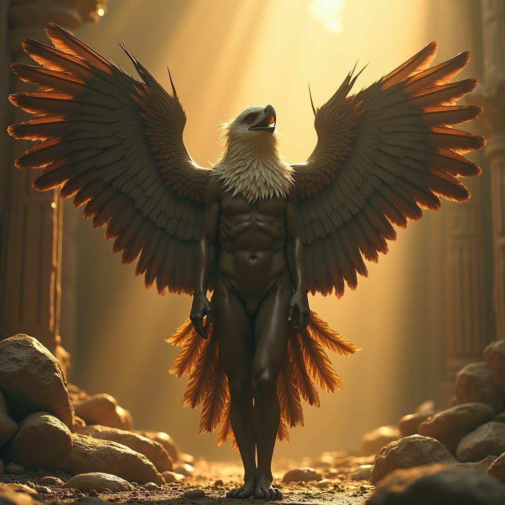 Mystical Transformation: Human to Eagle in Golden Light