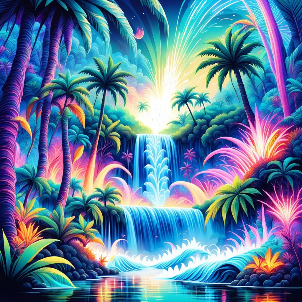 Surreal Jungle Eruption with Neon Fractal Patterns