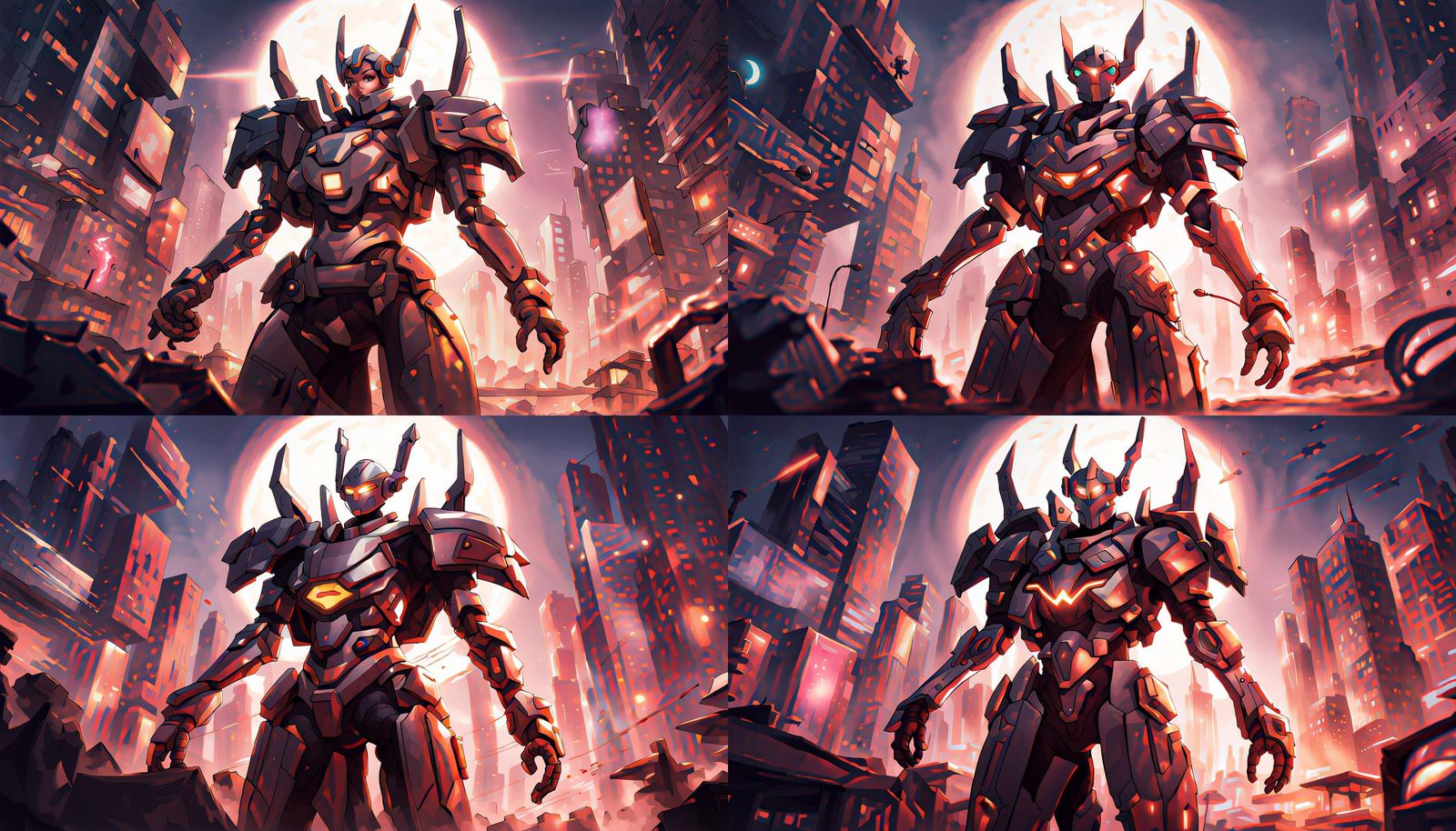 Superhero Mech Warrior in Cityscape