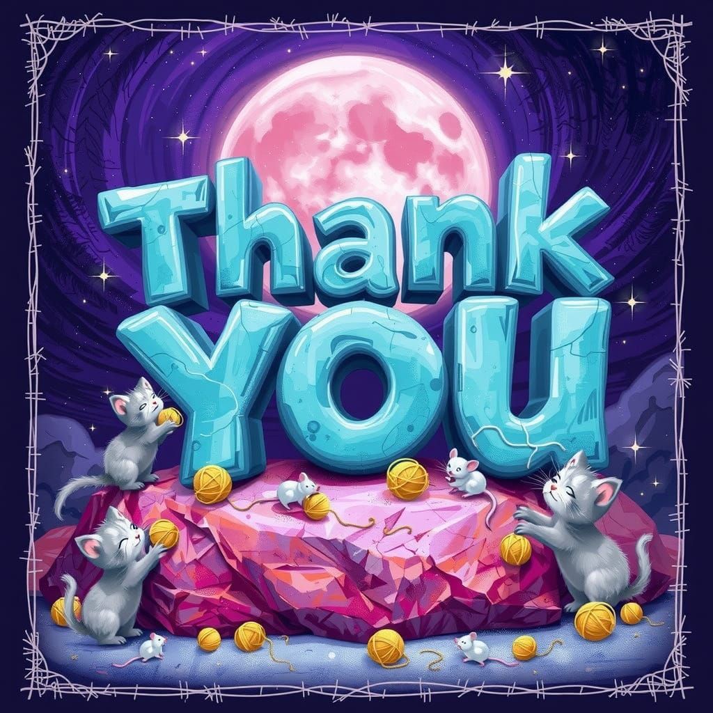 Whimsical Thank You Text in Turquoise Cartoon Font on Marble...