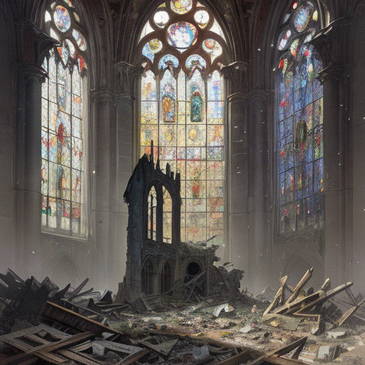 Surreal Ruins of a Broken Church in Ethereal Fantasy Style