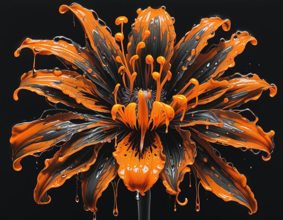 Dayglo Orange Flower Charcoal Drawing