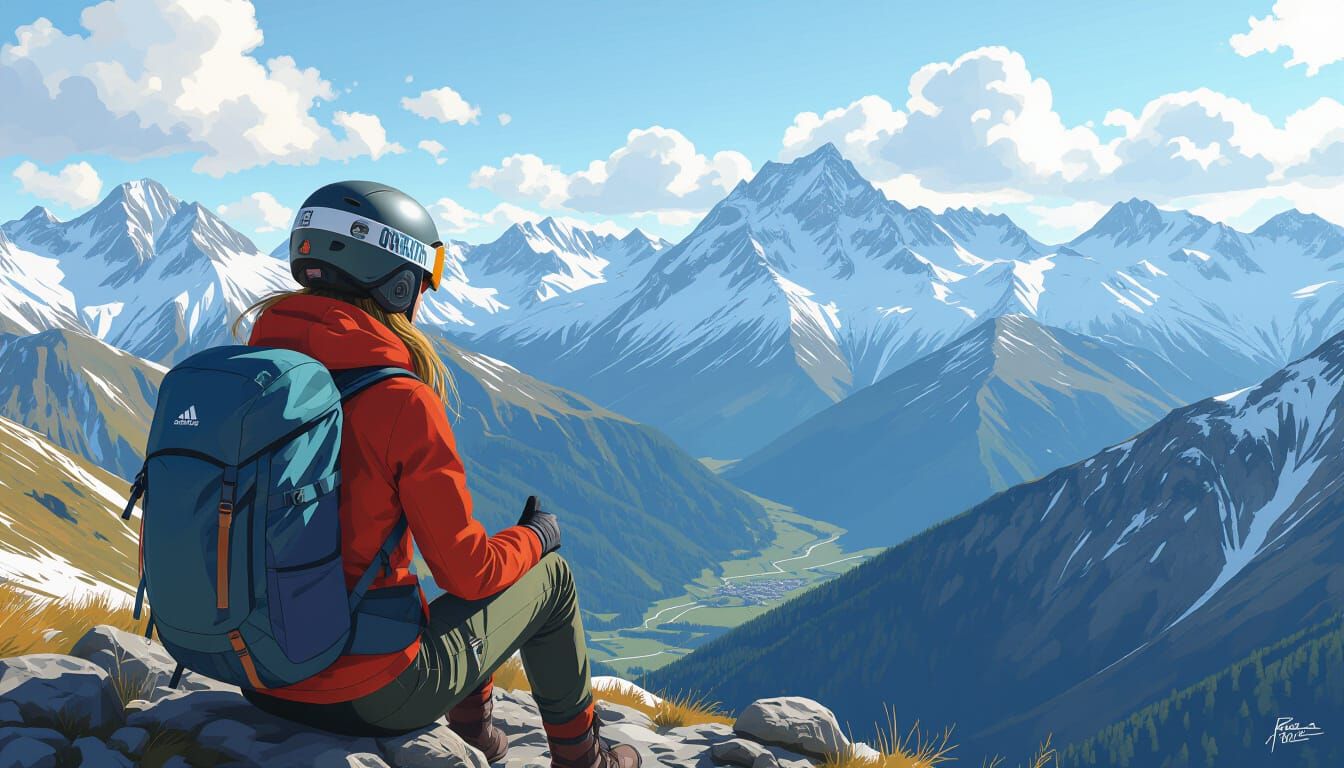 Mountaineer on Cliff Edge in Futuristic Style