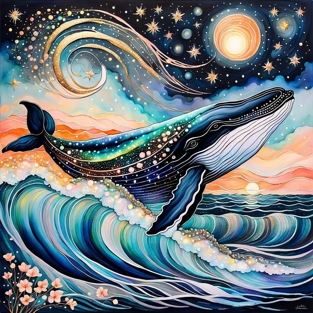whale in the magic ocean waves