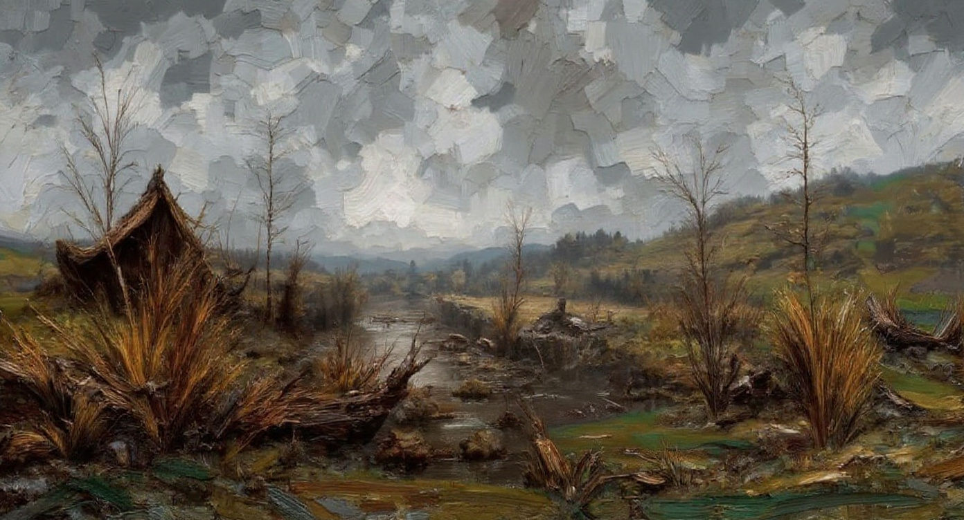 Le Pont de Nahin: Impasto Painting in Gustave Courbet Style