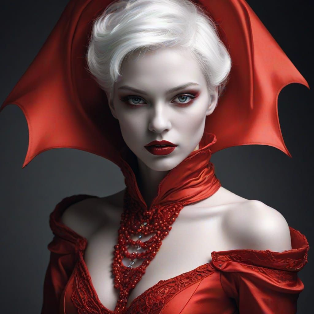 Gothic Vampire in Luxurious Red Attire