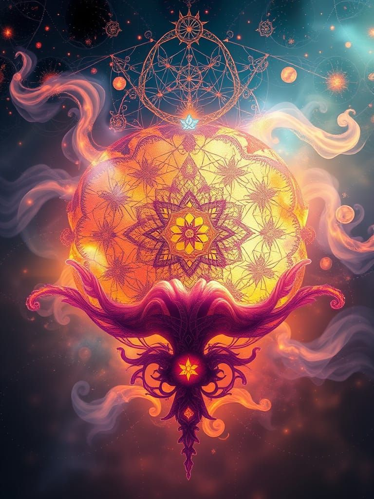 Sacred Geometry Dreamscape in Glowing Ethereal Mist