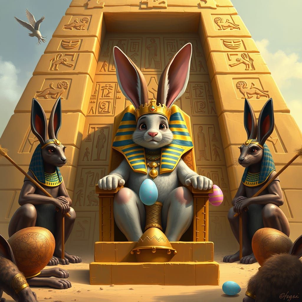 Egyptian Easter Bunny, Golden Throne and Chocolate Pyramid
