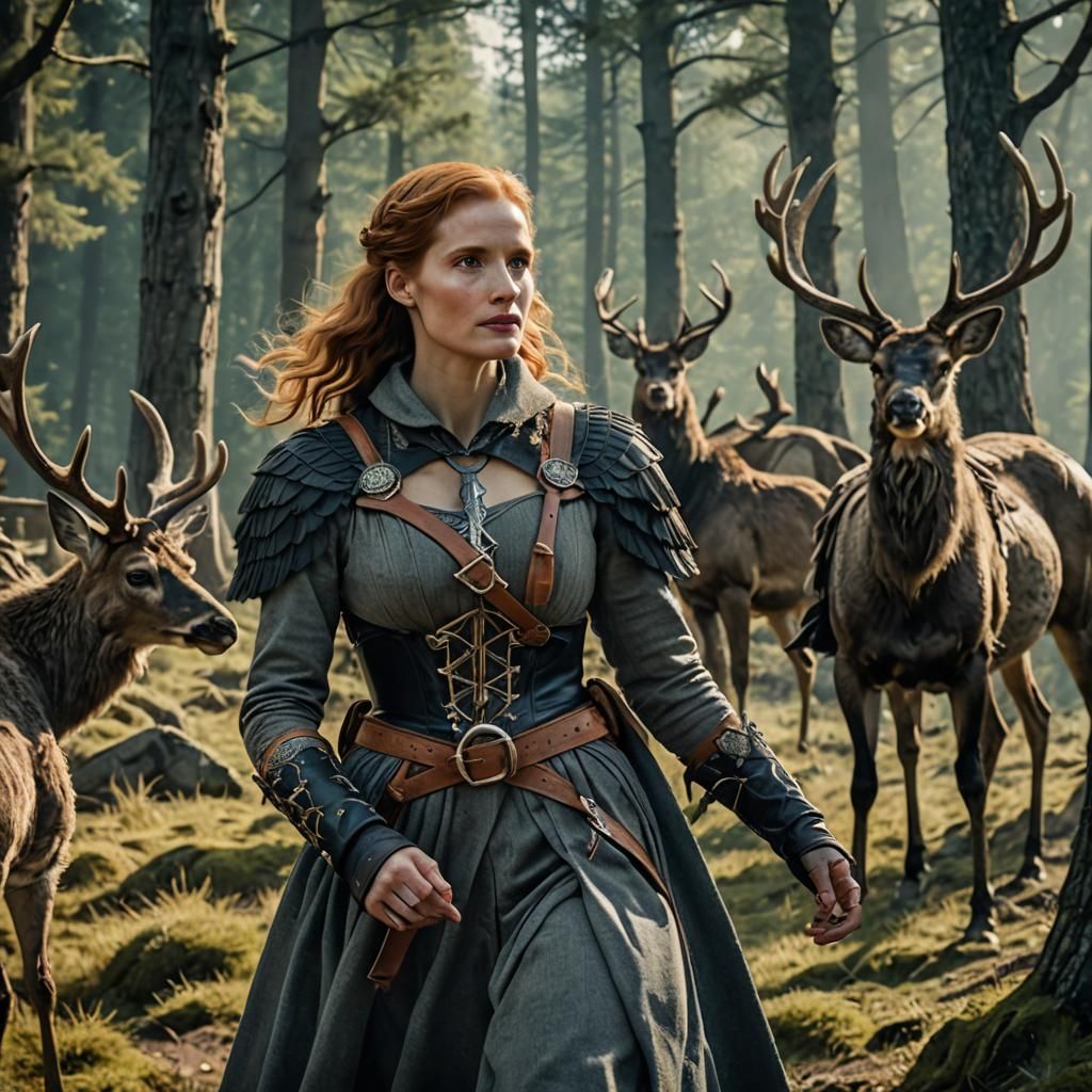 Jessica Chastain as Huntress in Medieval Forest