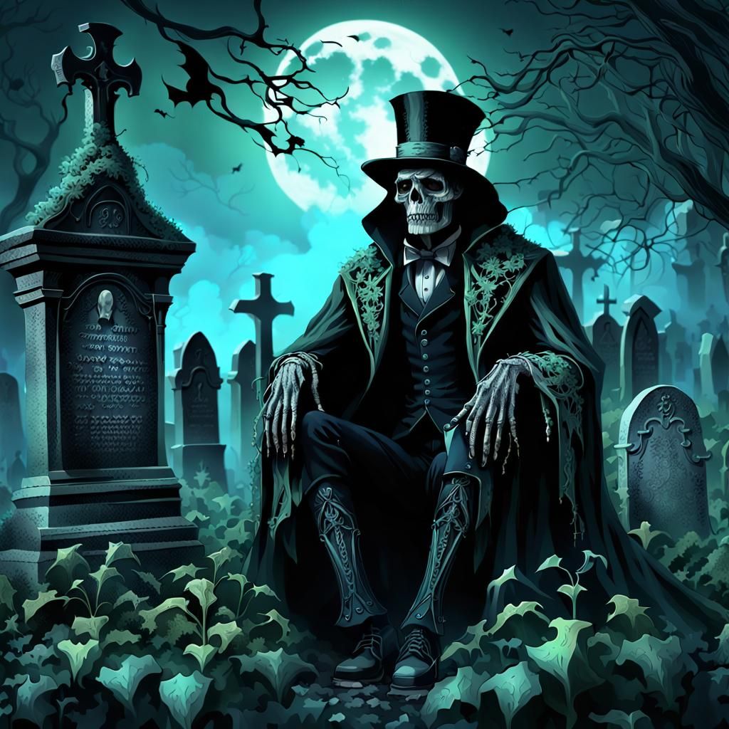 Grim Reaper in Victorian Graveyard: Gothic Digital Art