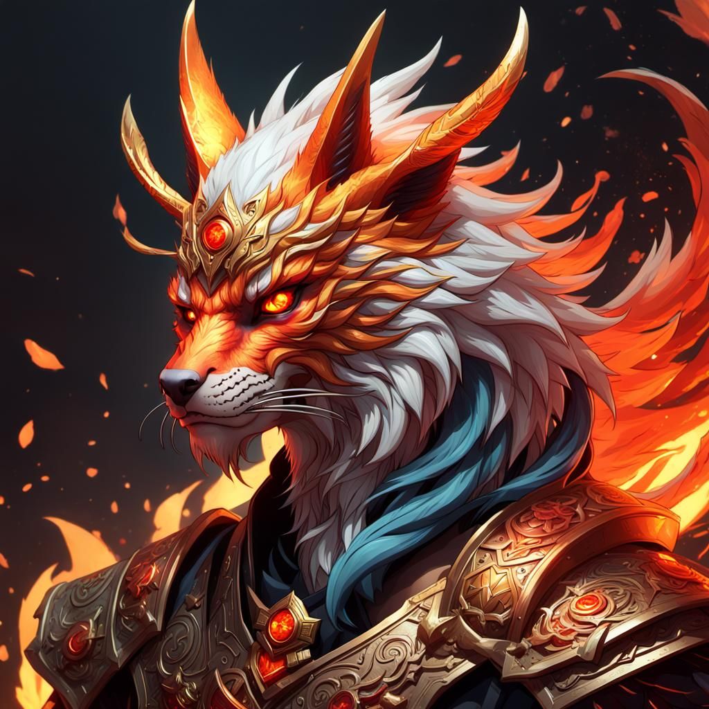 Demonic Kitsune Phoenix Warrior Portrait in Unreal Engine 5