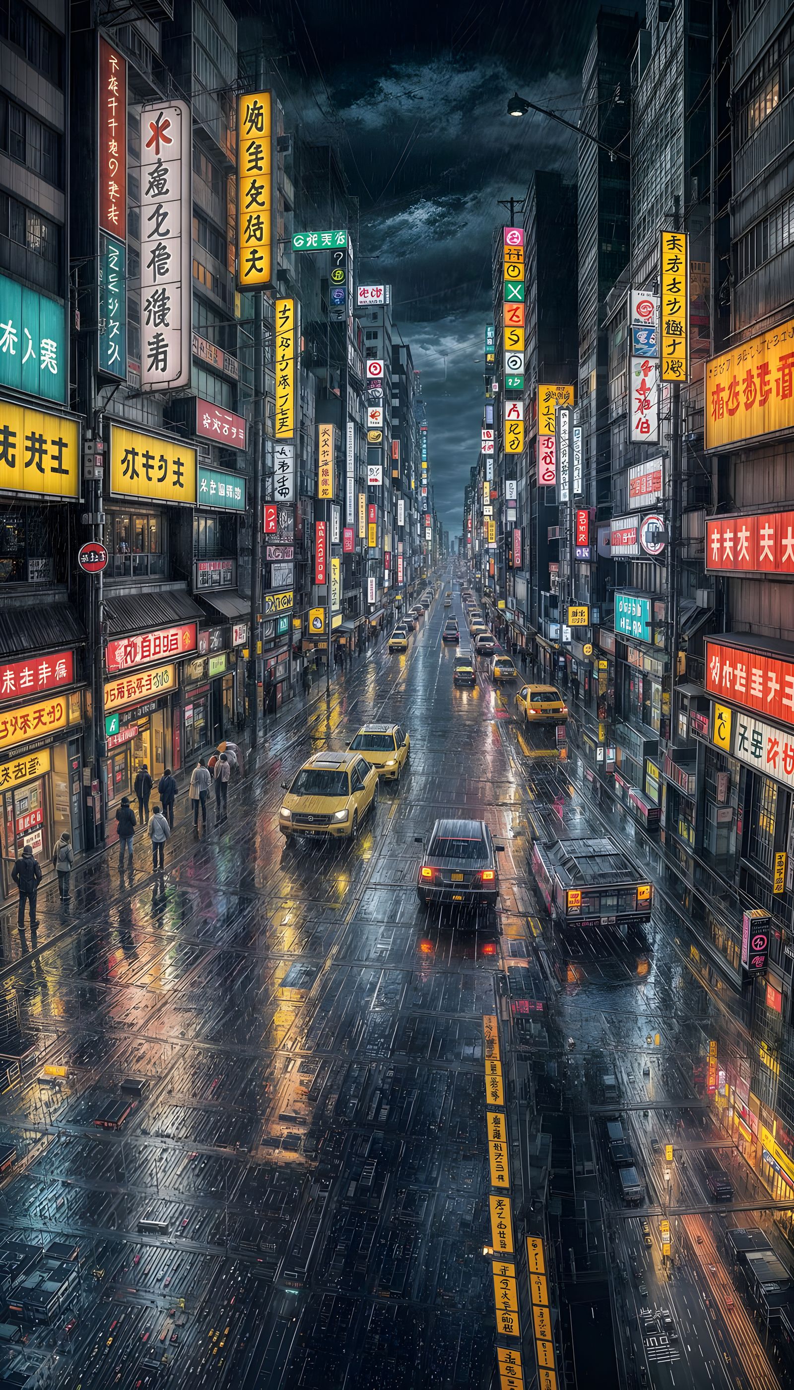 rainy cityscape at night