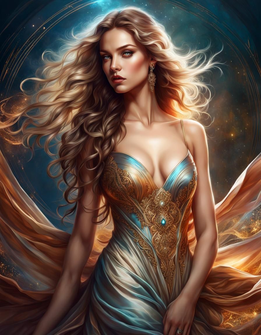 Gorgeous Woman in Satin Dress: Digital Illustration