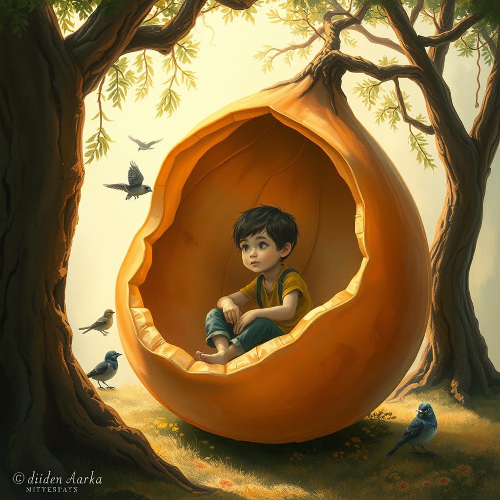 Boy in Apricot Pit, Golden Age Illustration