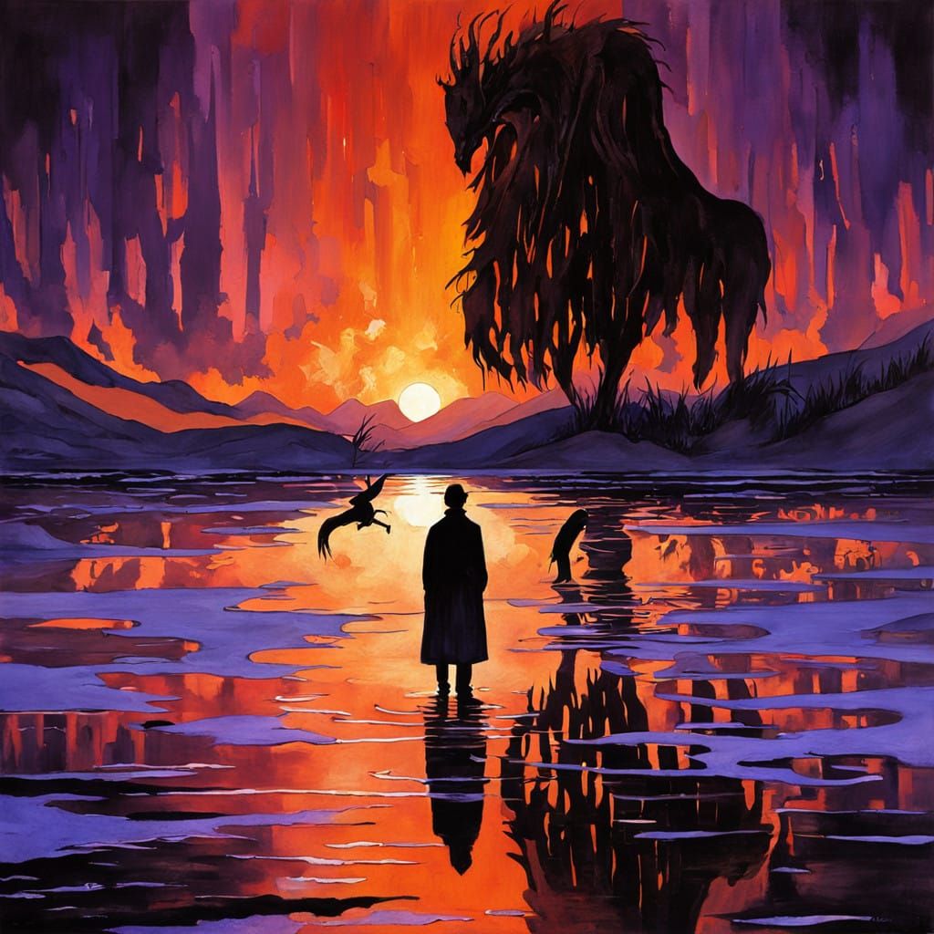 Sunset's Dark Reflection: A Haunting Moment of Self-Discover...