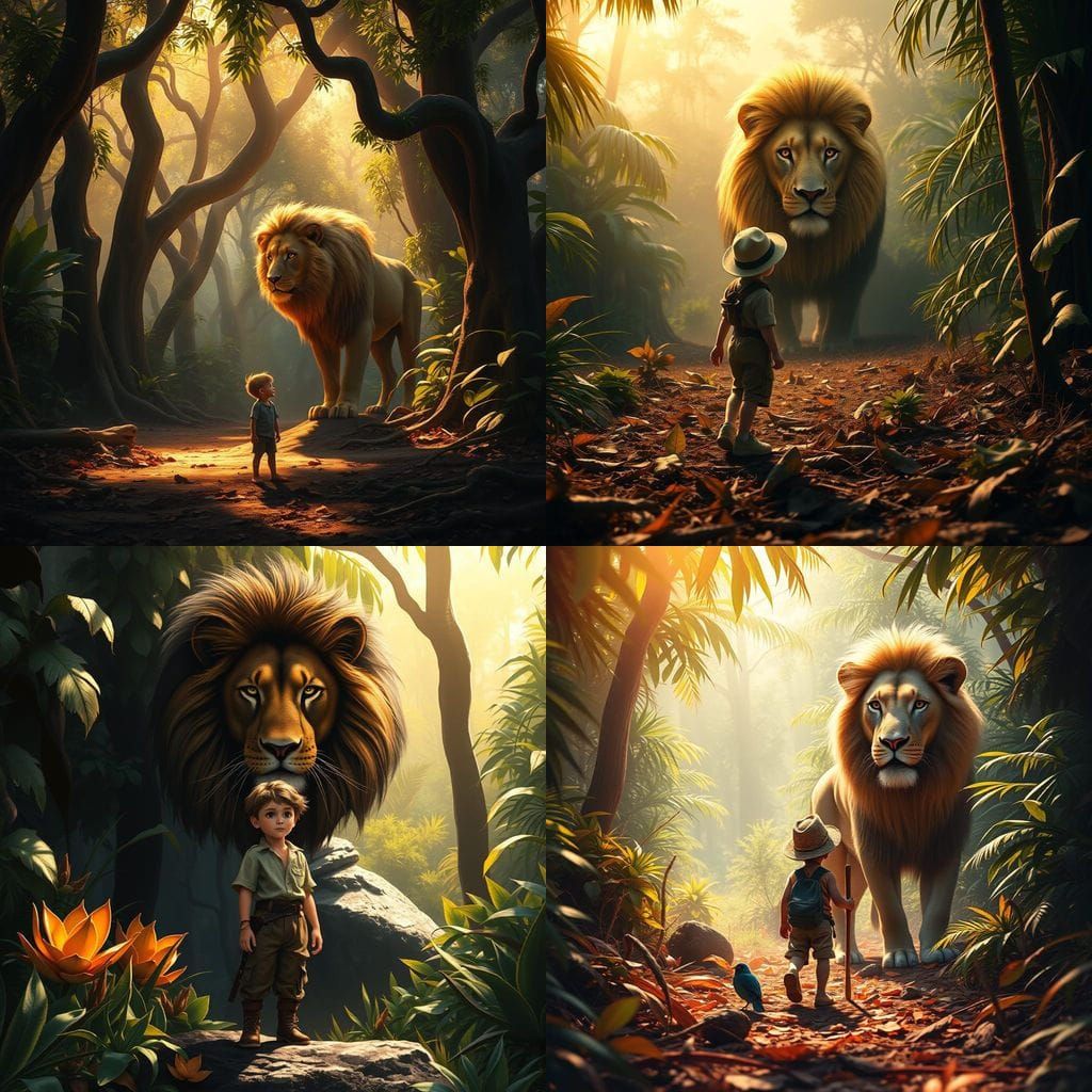 Boy Meets Majestic Lion in the Heart of the Jungle