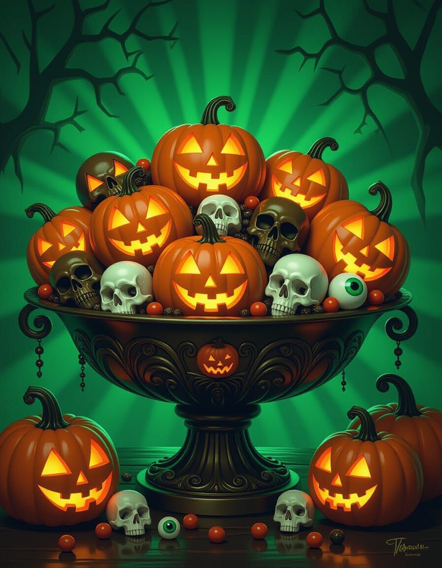 Twisted Halloween Candy Bowl With Skulls and Pumpkins