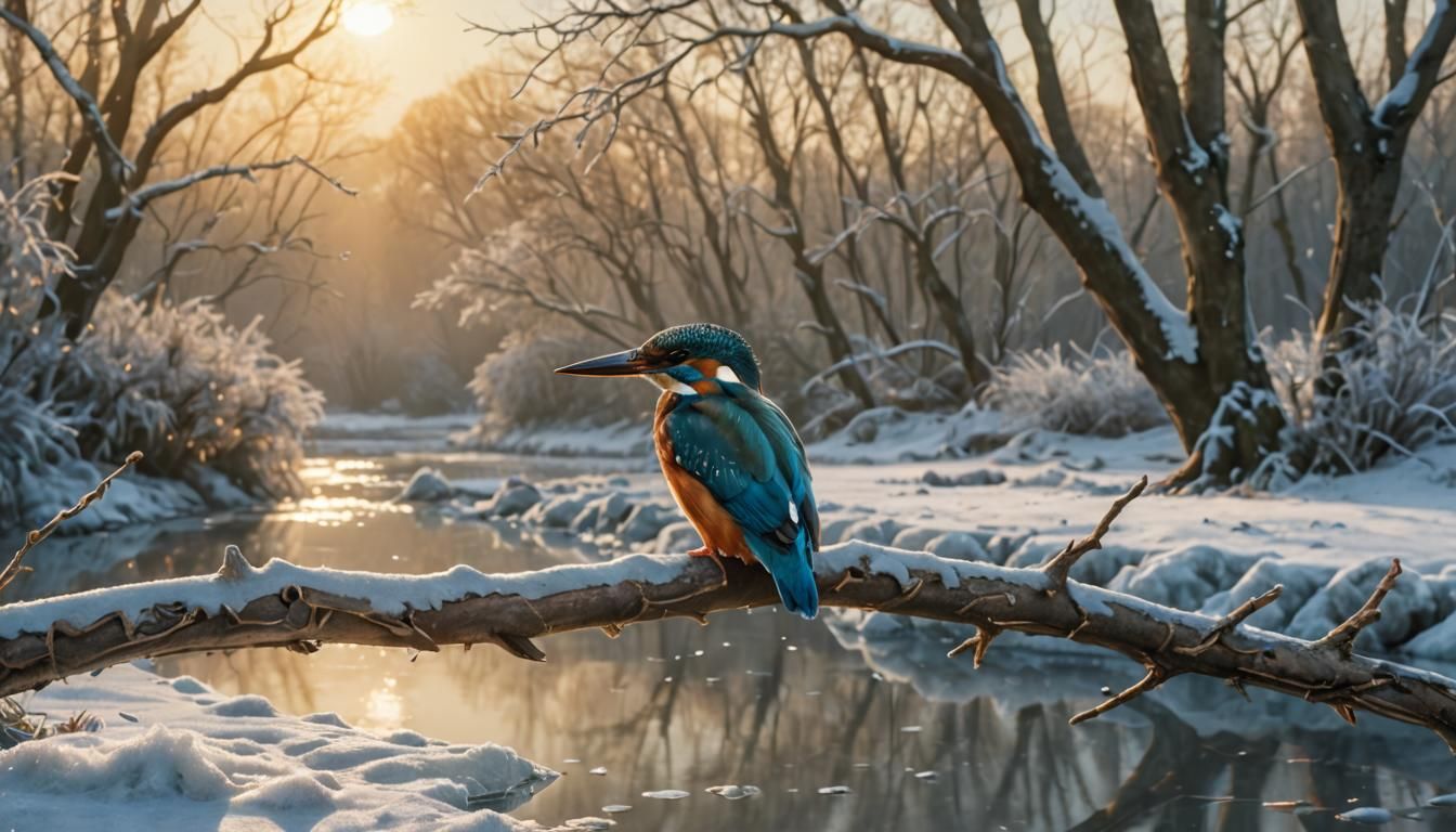 Ethereal Kingfisher Amidst Winter's Serenity