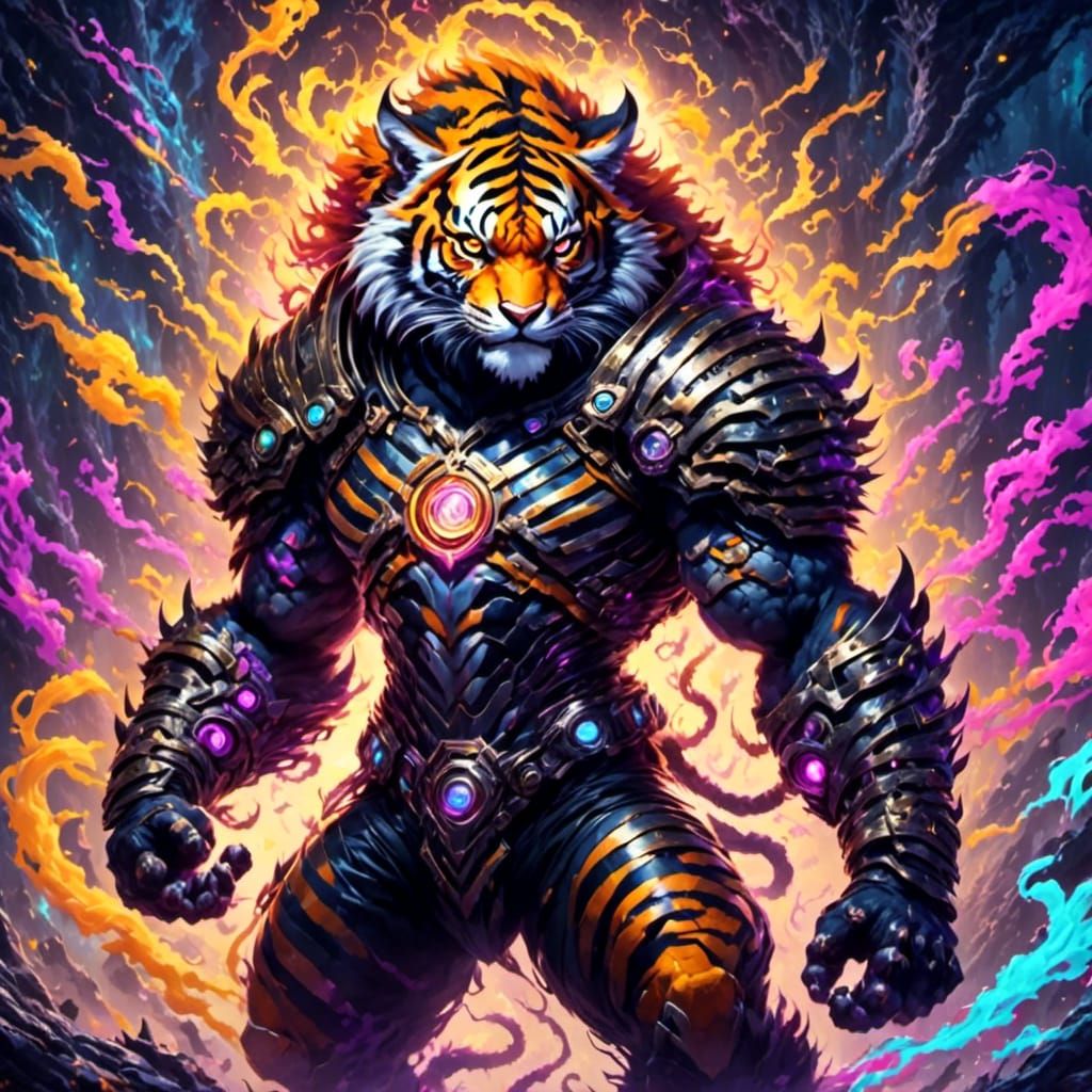 Muscular Tiger Anthro Cat Gladiator in Space