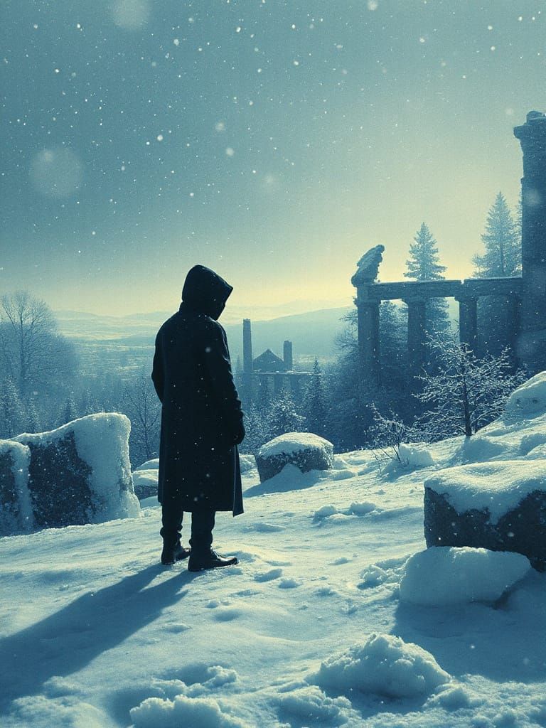 Surreal Winter Memory: Snowflakes Hold Forgotten Worlds