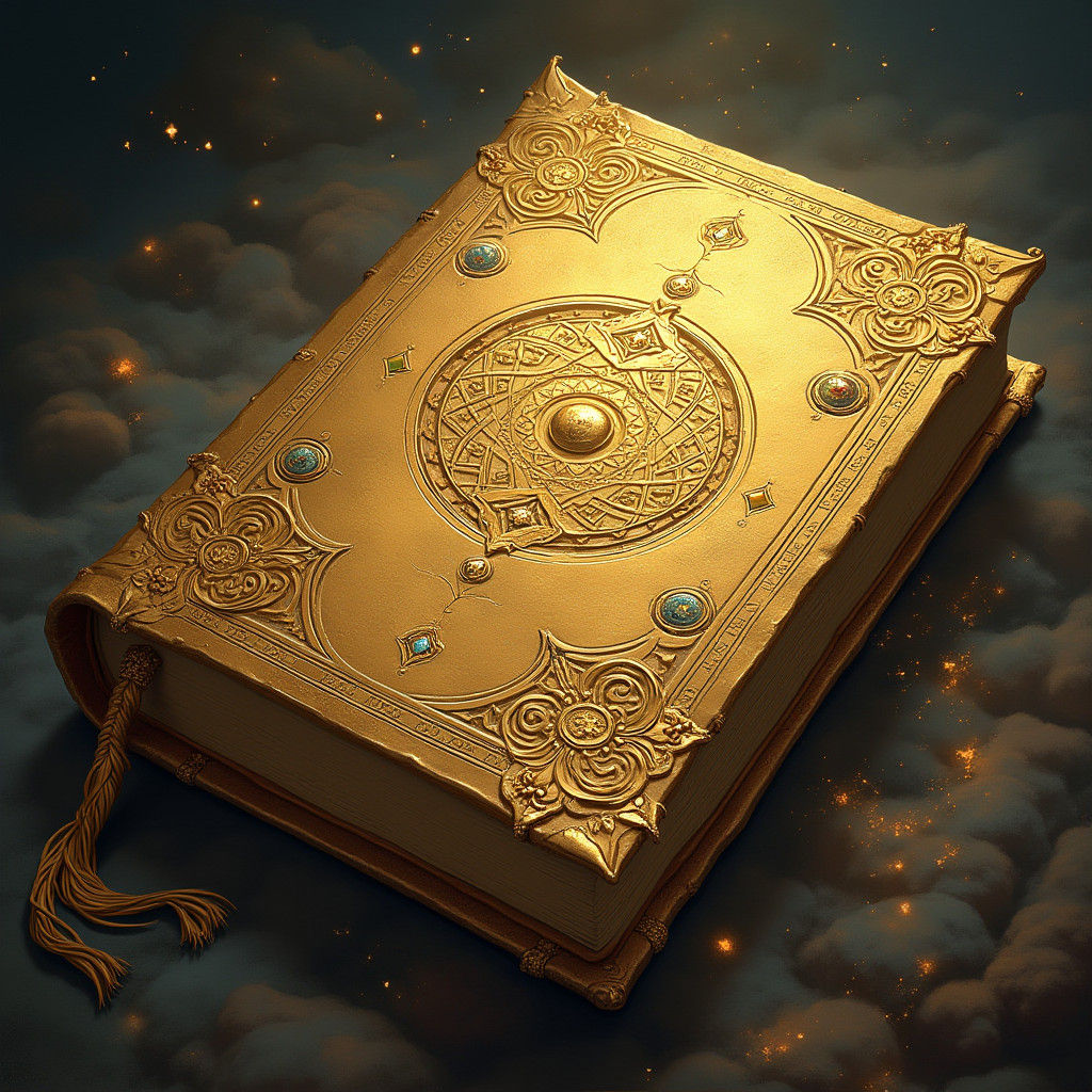 Ornate Golden Book in Fantasy Illustration Style