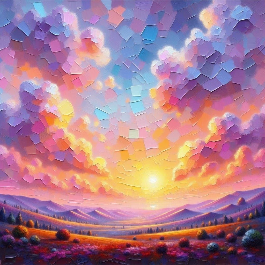 Dreamy Impressionist Sunrise with Warm Light