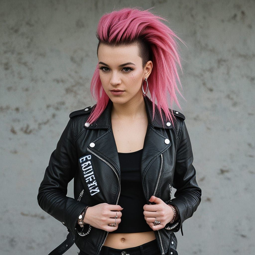 Punk Lady with Black and Pink Mohawk