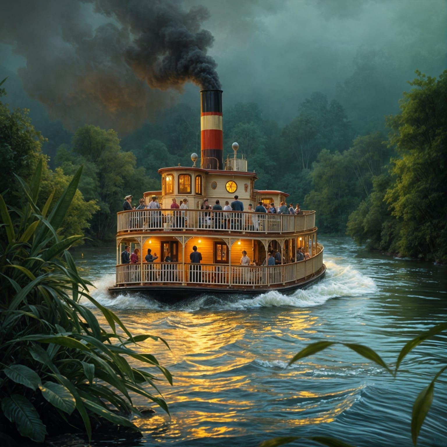 Southern Riverboat Voyage in Whimsical Oil Style