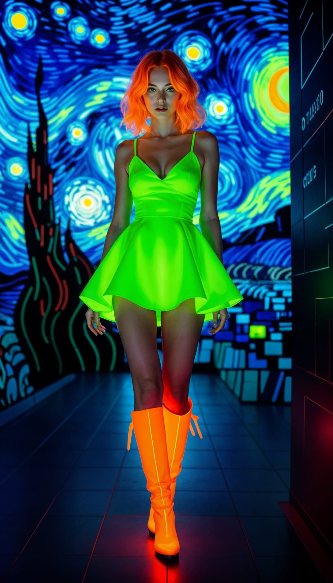 Neon Cyberpunk Girl in Surreal Cyberspace
