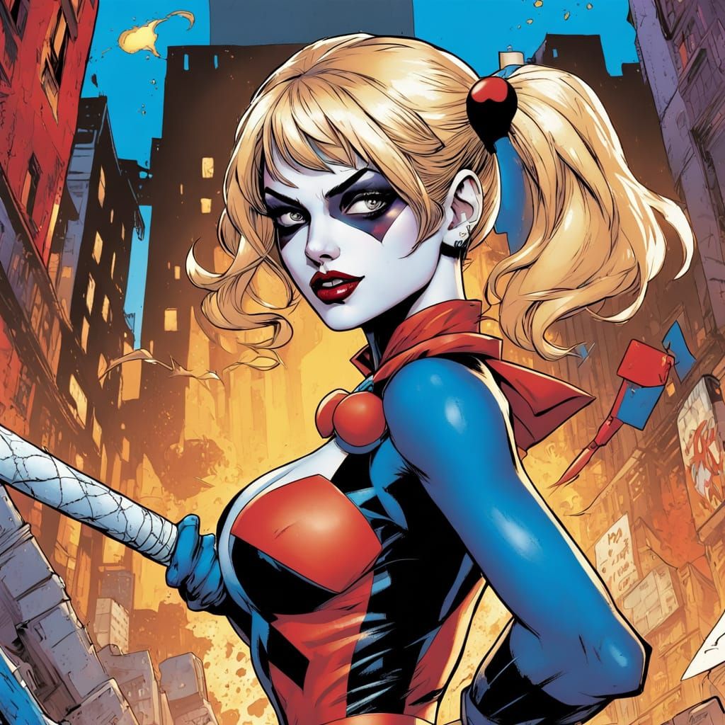 Taylor Swift as Harley Quinn in Vibrant Comic Book Art