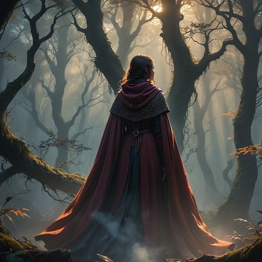 Mystical Forest: Girl at Misty Window in Fantasy Art