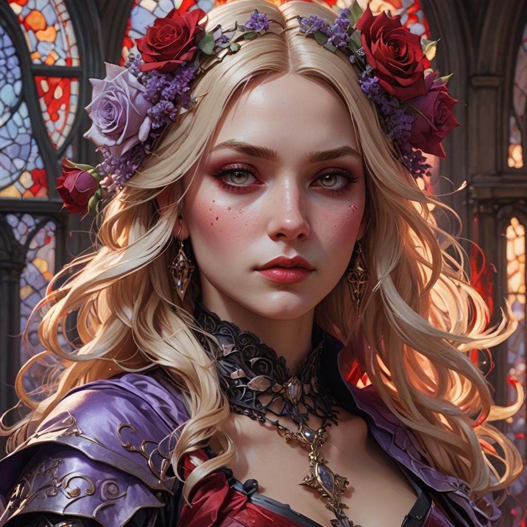 Gothic Portrait of Lilac Blonde Lady in Art Nouveau Style