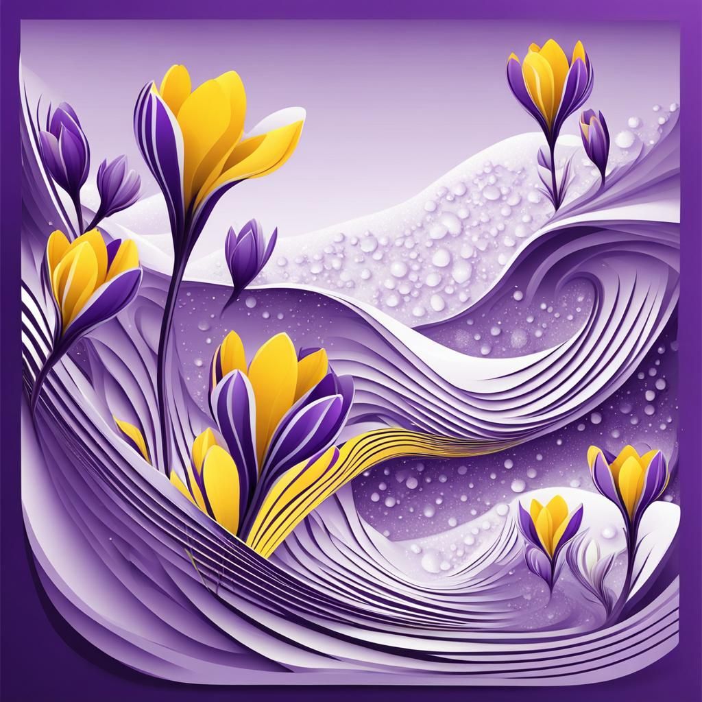 Spring Crocuses in Snow: Abstract Fractal Art