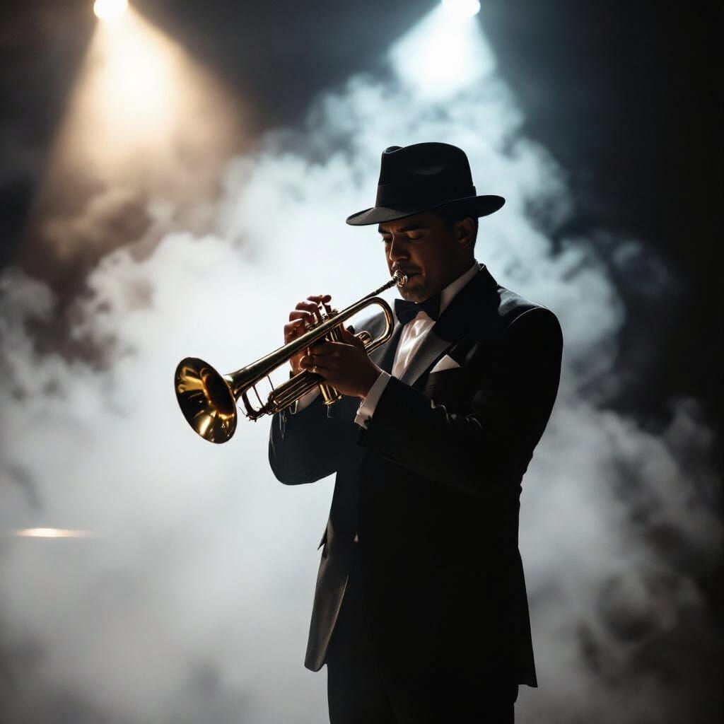 Jazz Musician Silhouette in Film Noir Style