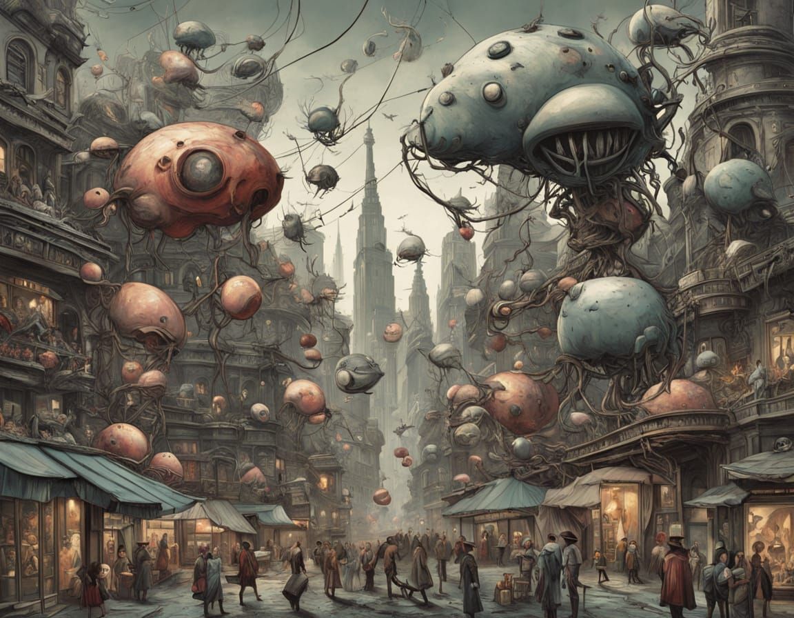 Surreal Metropolis in the Style of Hieronymus Bosch