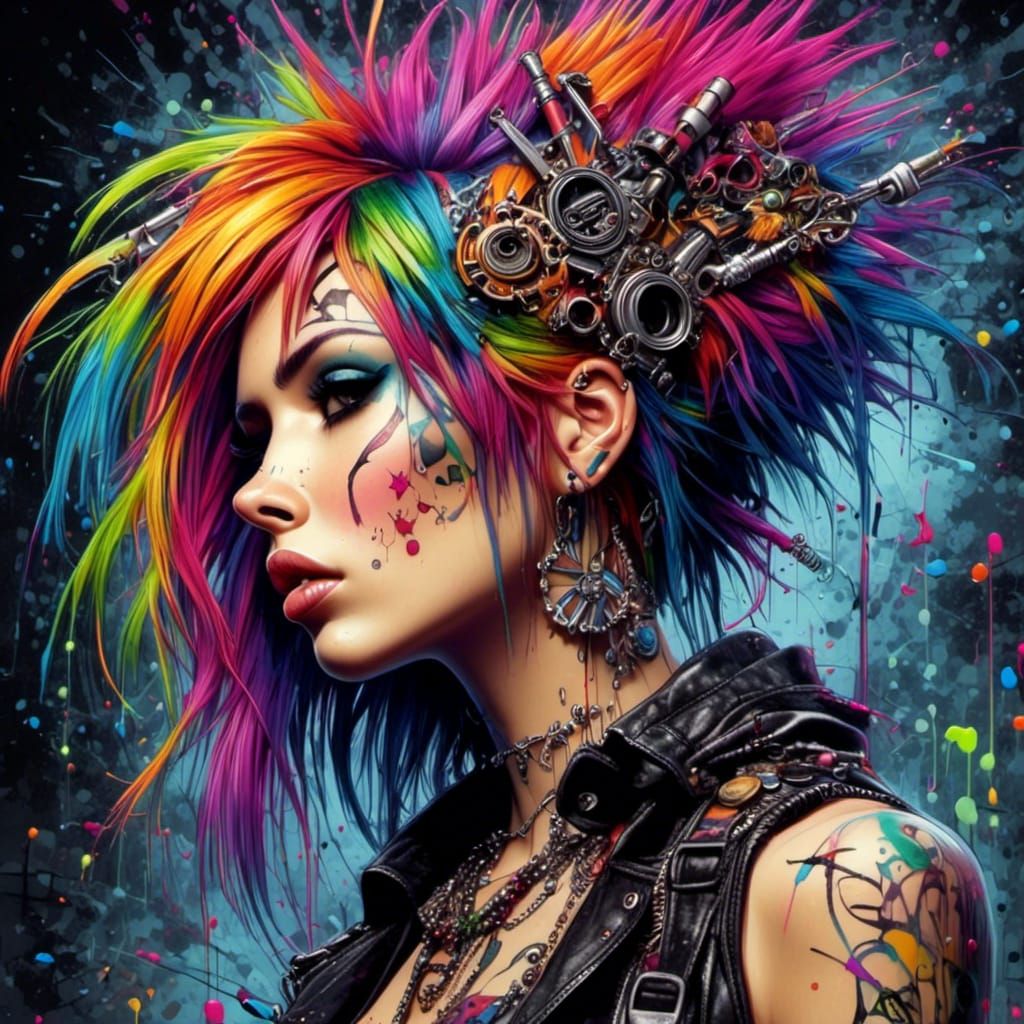 Goth Punk Rocker Chick in Art Nouveau Style