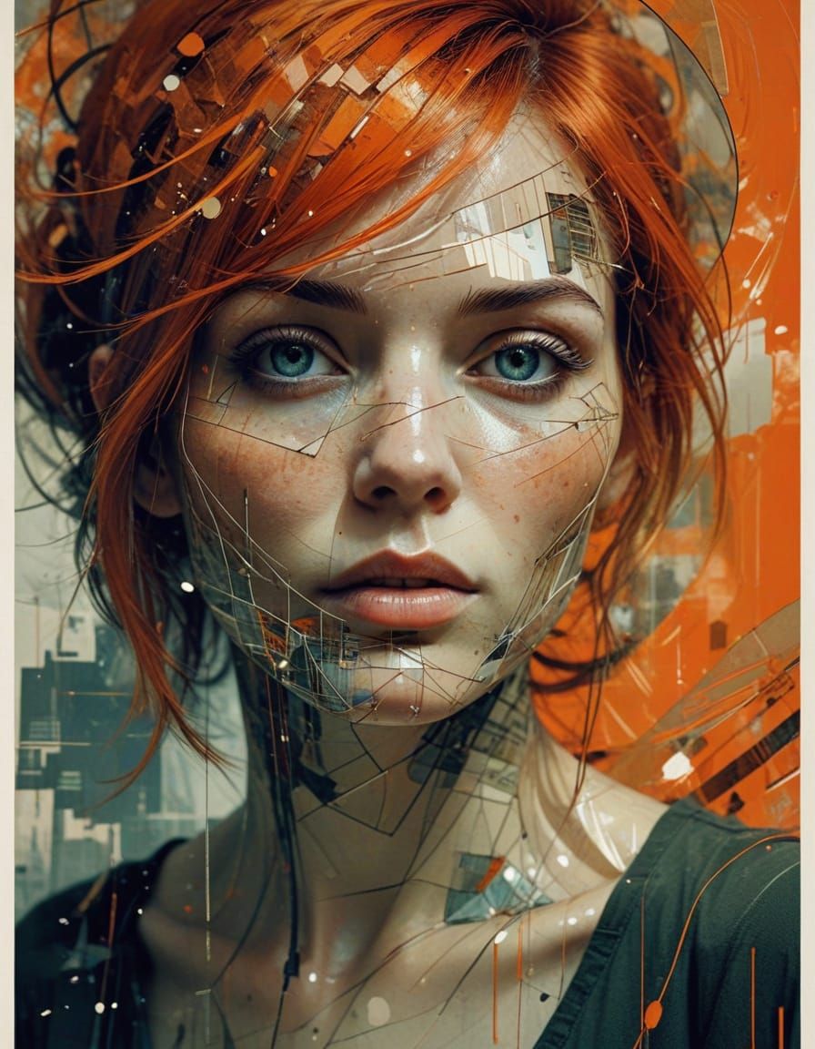 Double Exposure Woman: Recursive, Hyperdetailed Dreamscape