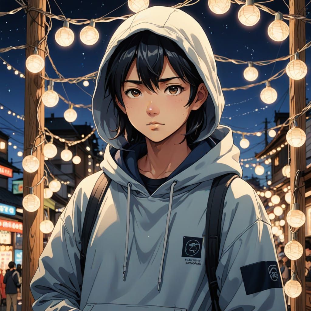 Otaku Surrounded by Warm, Vibrant Glowing Ambiance