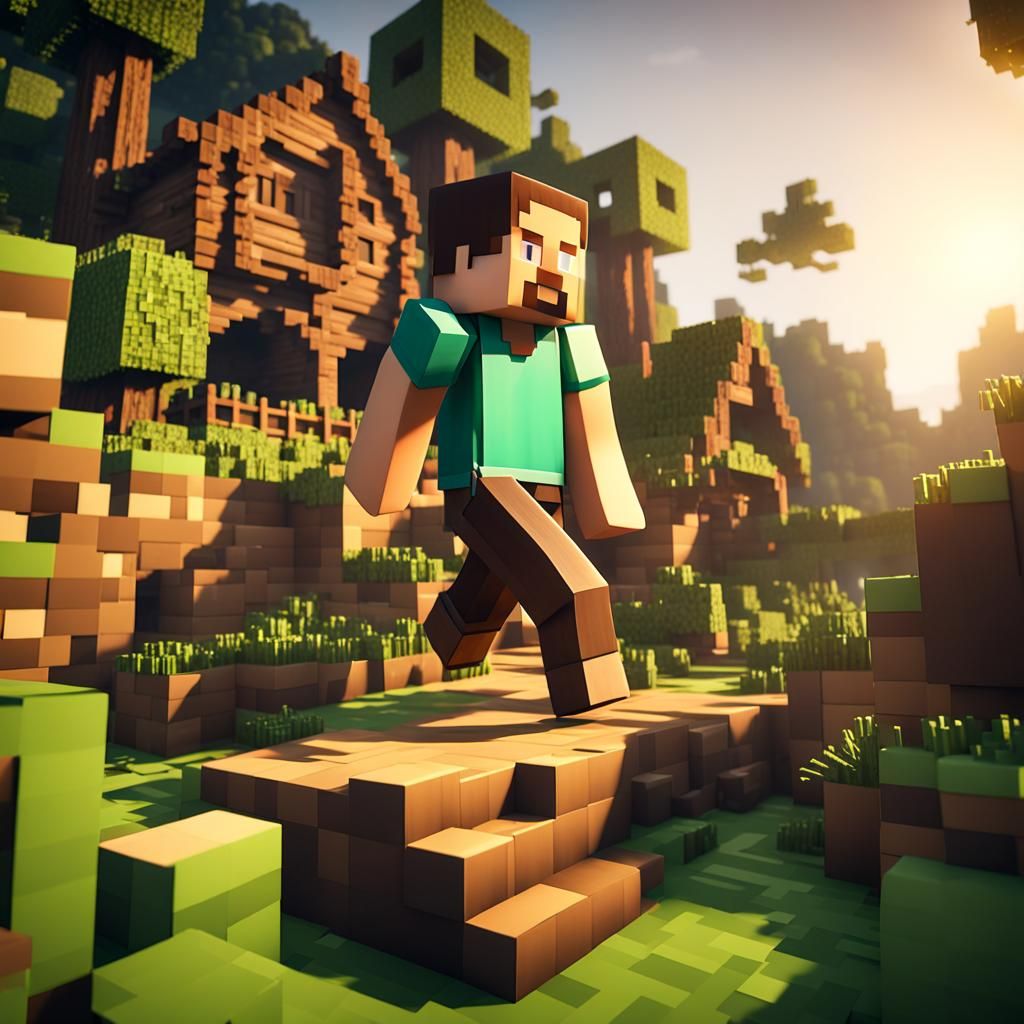 Minecraft Villager and Children in 3D Cinematic Style