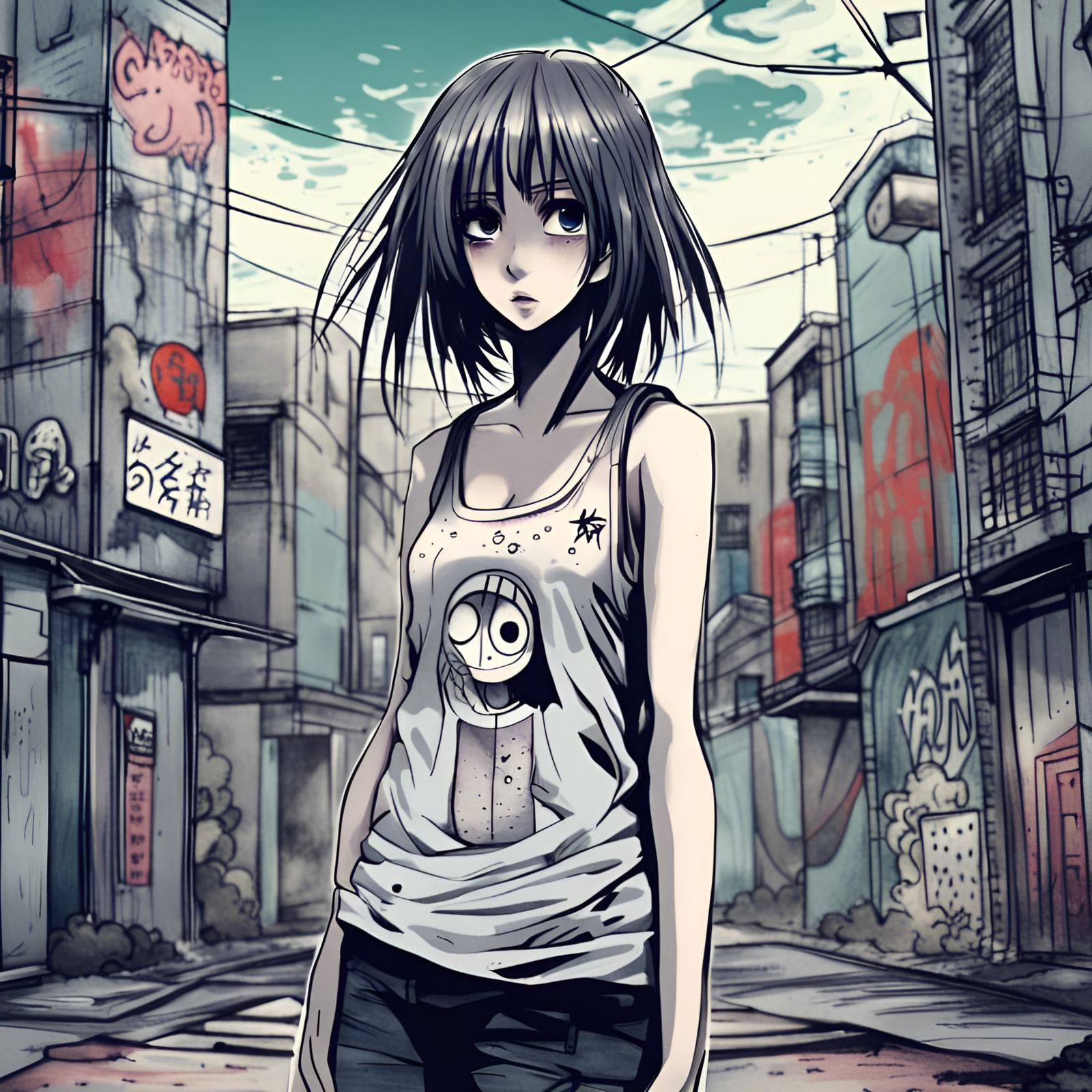 Moody Anime Girl in Urban Japanese Manga Style