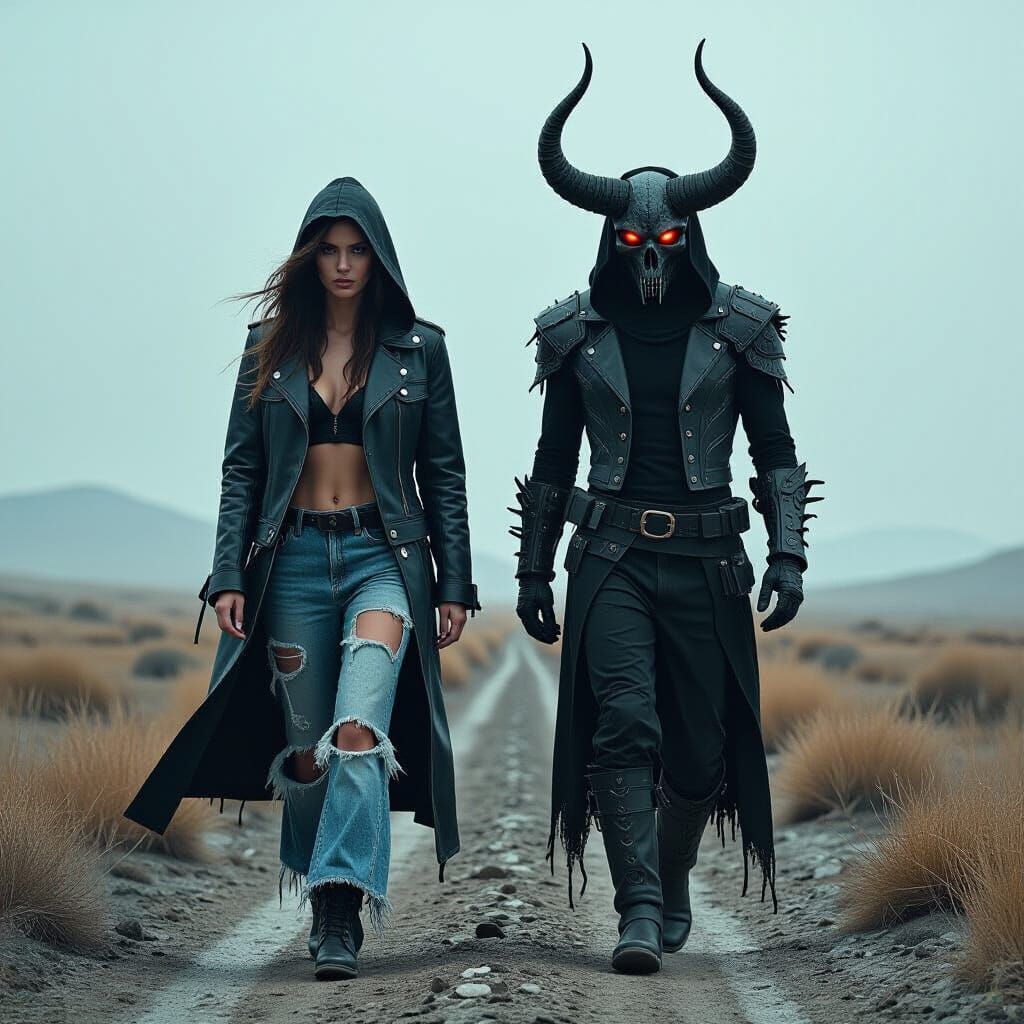 Desolate Walk: Dark Surrealism Meets Neon-Lit Art