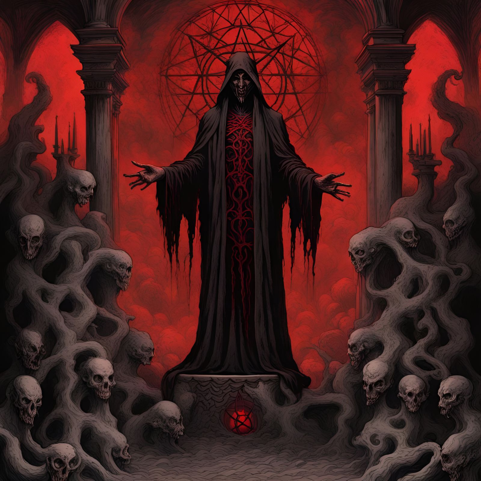 Creepy Demon at Satanic Altar Illustration