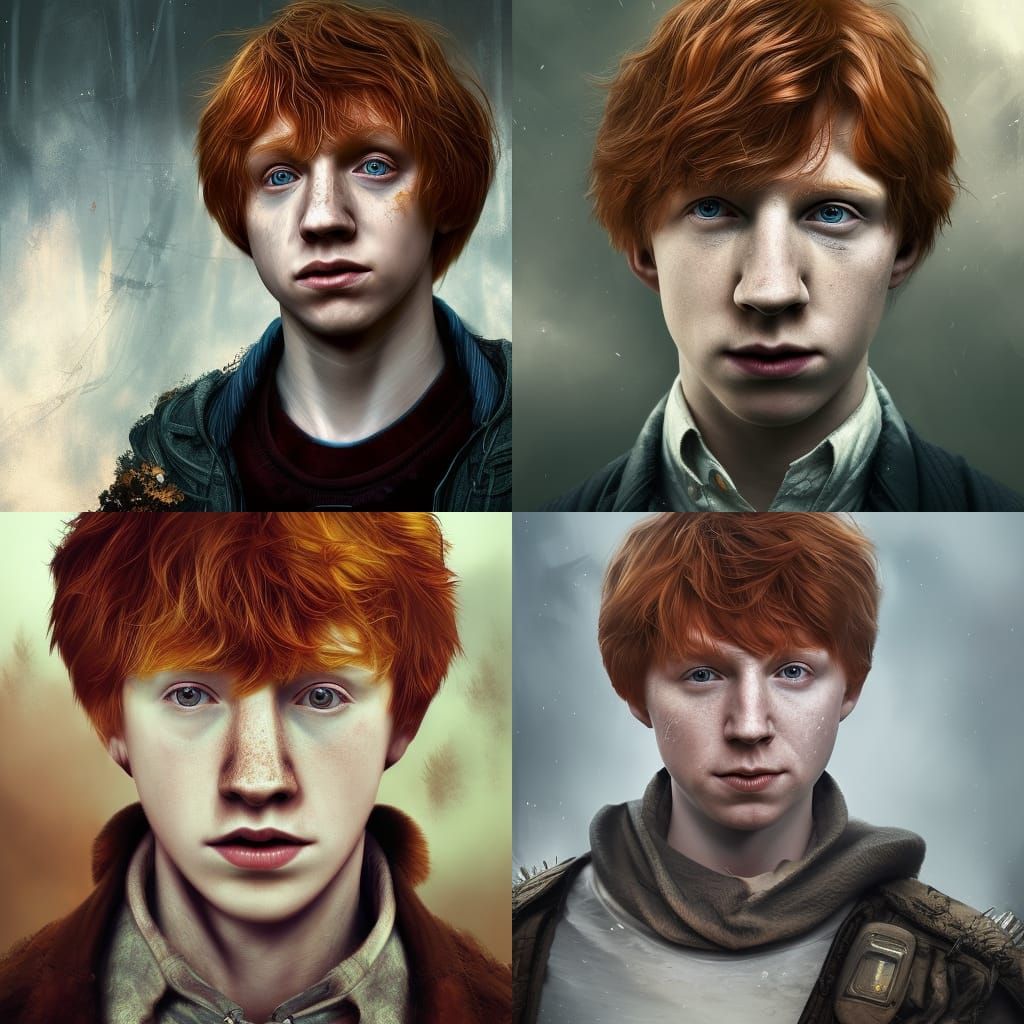 Detailed Portrait of Ron Weasley in Digital Art Style