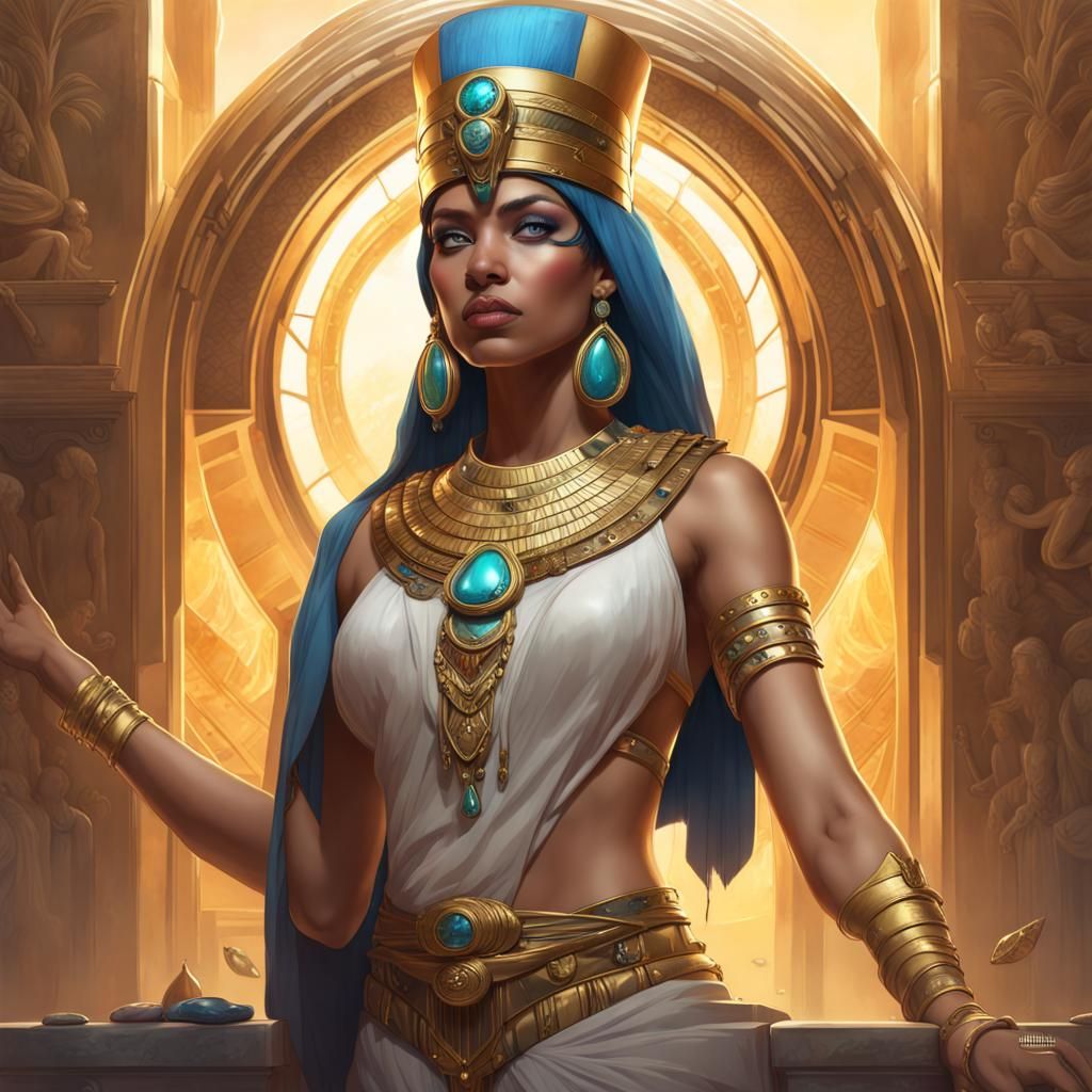 Cleopatra Queen of Egypt of gold and precious stones  , 8k resolution concept art portrait by Greg Rutkowski, Artgerm, W...