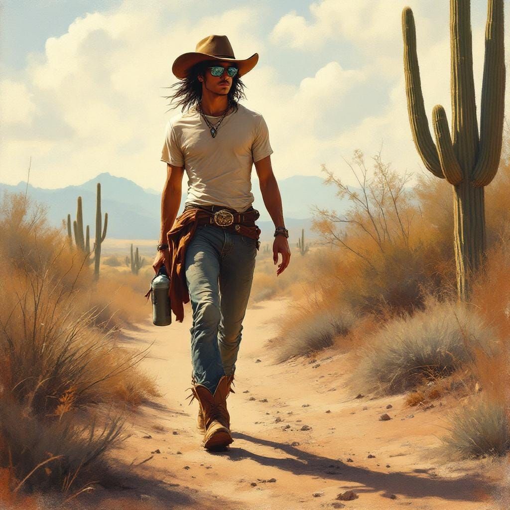 Cowboy in Urban Desert Park, Remington Style