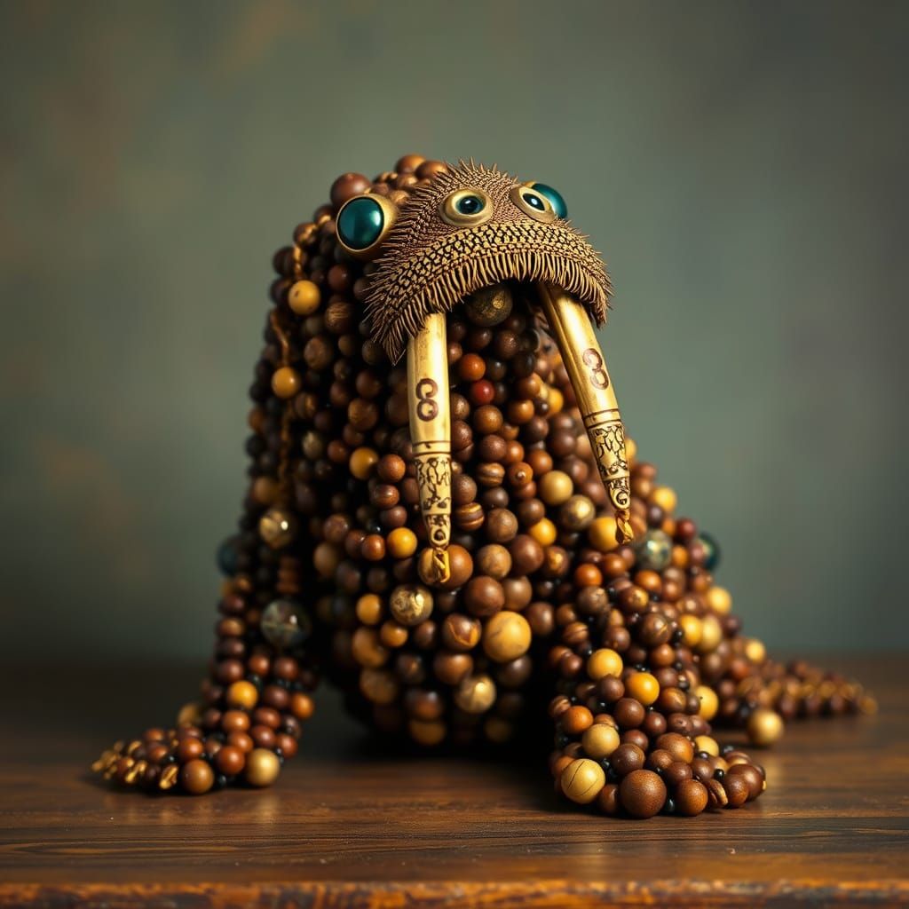 Steampunk Walrus Sculpture in 60s Surreal Style