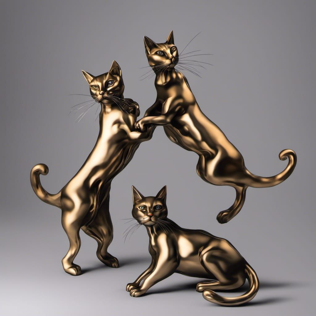 Detailed 3D Render of Decorative Metallic Cats