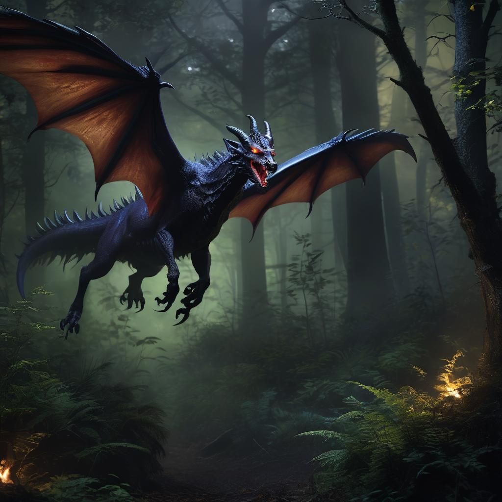 Eerie Jersey Devil in Misty Forest, Digital Art