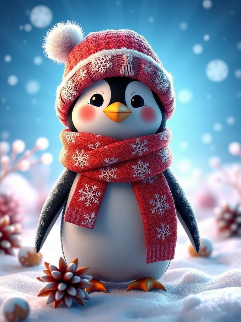 Penguin in Winter Wonderland: 3D Digital Art